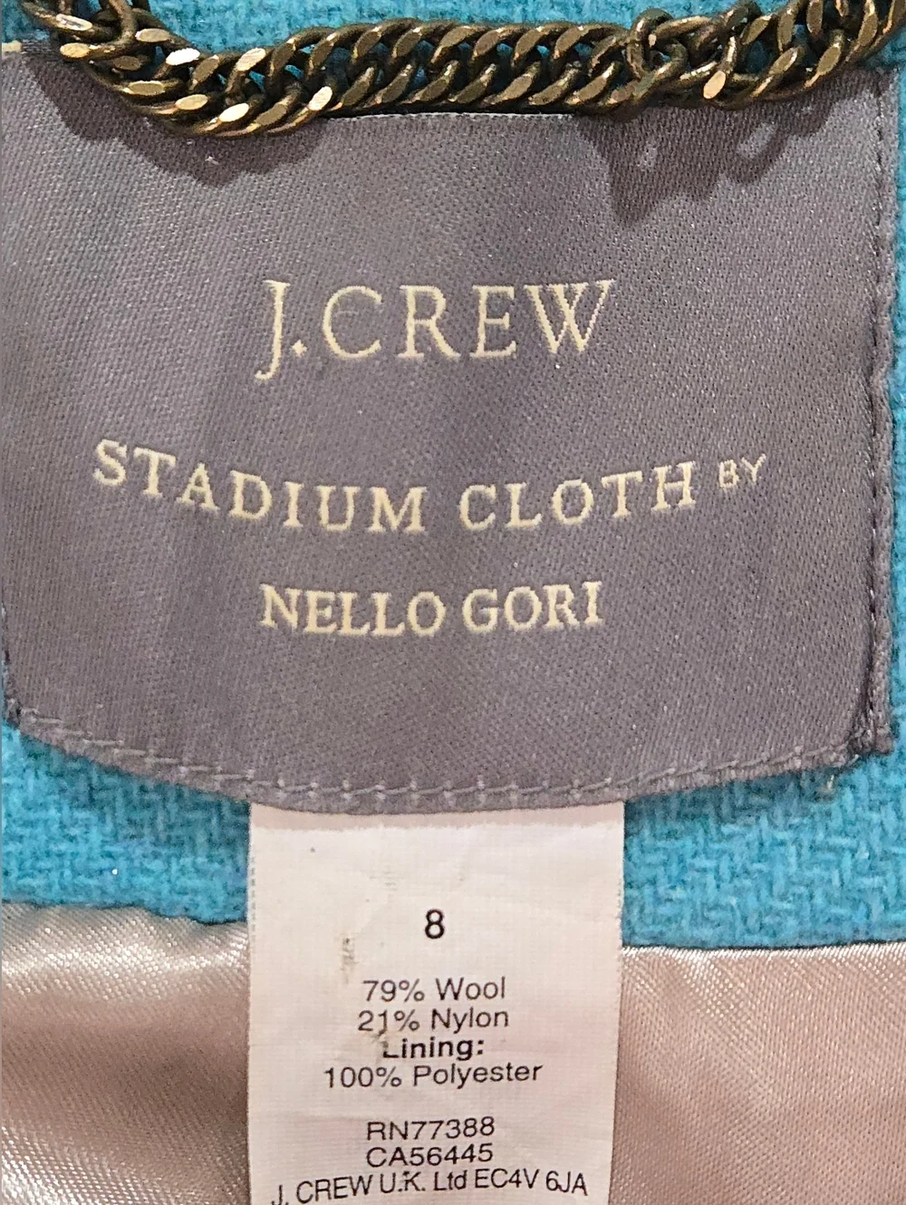 J.Crew Stadium Nello Gori Wool Blend Double Breasted PeaCoat Teal Size 12 NWOT - Picture 7 of 15